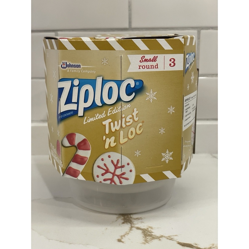 Ziploc Twist n Loc Small Round Containers 3 Pack Holiday Red Lid 1 Pint‎ New